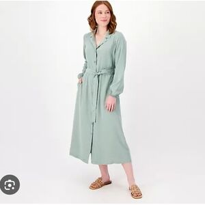 💚Side Stitch Seafoam Green Button-Front Long Sleeve Maxi Dress